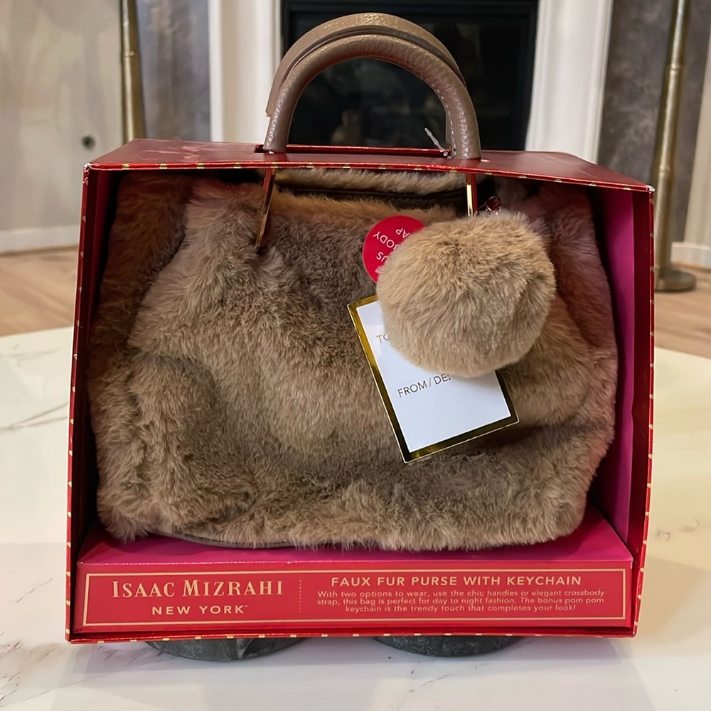 Isaac Mizrahi NY NWT Small faux fur tan purse